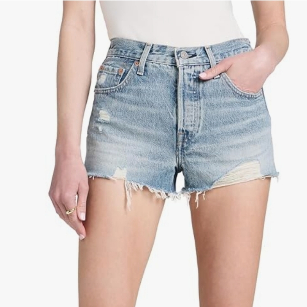 Levi's Light Blue Distressed High-Rise Denim Shorts size 26